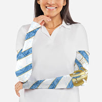 Custom Argentina Football Arm Sleeves Sun Of May Baroque Filigree Gold Striped Patterns