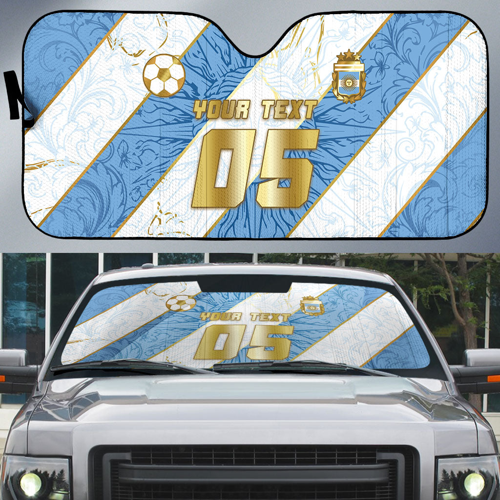 Custom Argentina Football Auto Sun Shade Sun Of May Baroque Filigree Gold Striped Patterns
