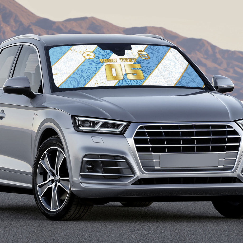 Custom Argentina Football Auto Sun Shade Sun Of May Baroque Filigree Gold Striped Patterns