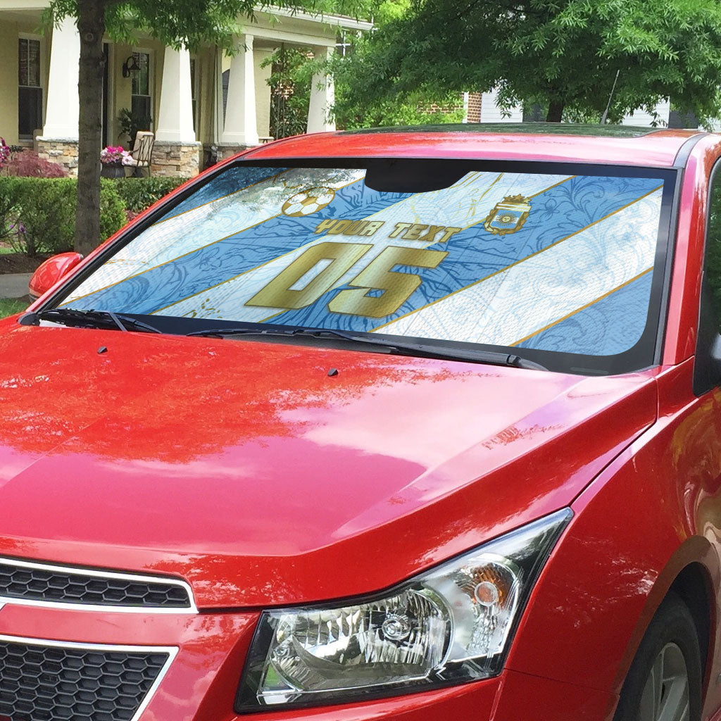 Custom Argentina Football Auto Sun Shade Sun Of May Baroque Filigree Gold Striped Patterns