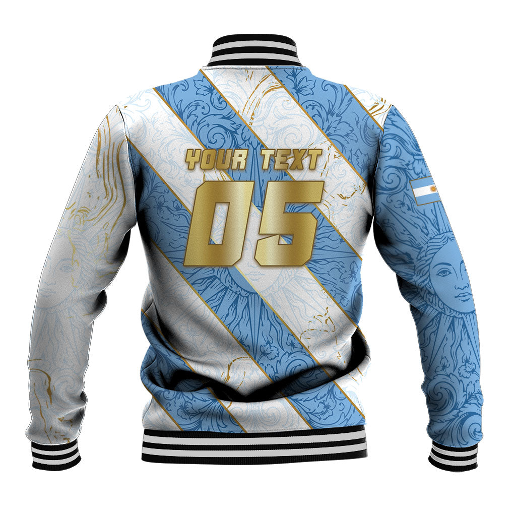 Custom Argentina Football Baseball Jacket Sun Of May Baroque Filigree Gold Striped Patterns