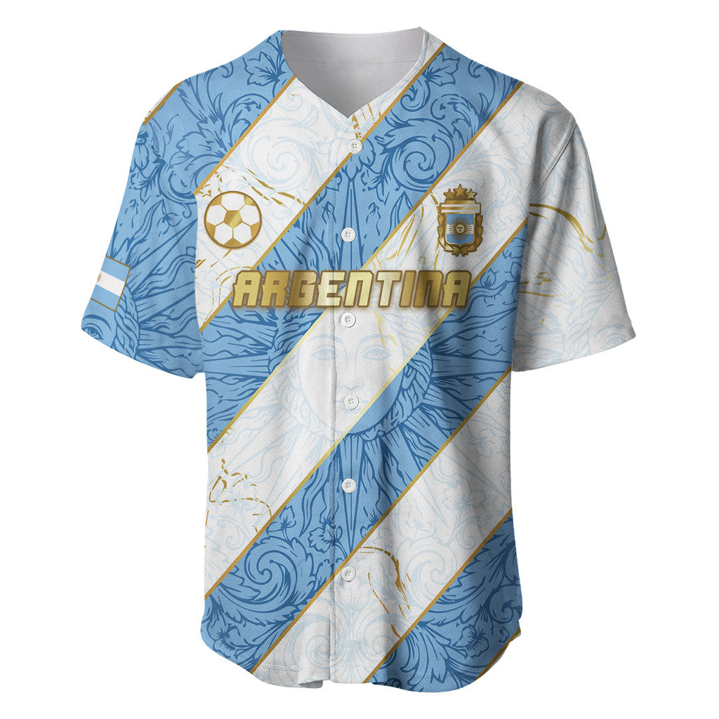 Custom Argentina Football Baseball Jersey Sun Of May Baroque Filigree Gold Striped Patterns