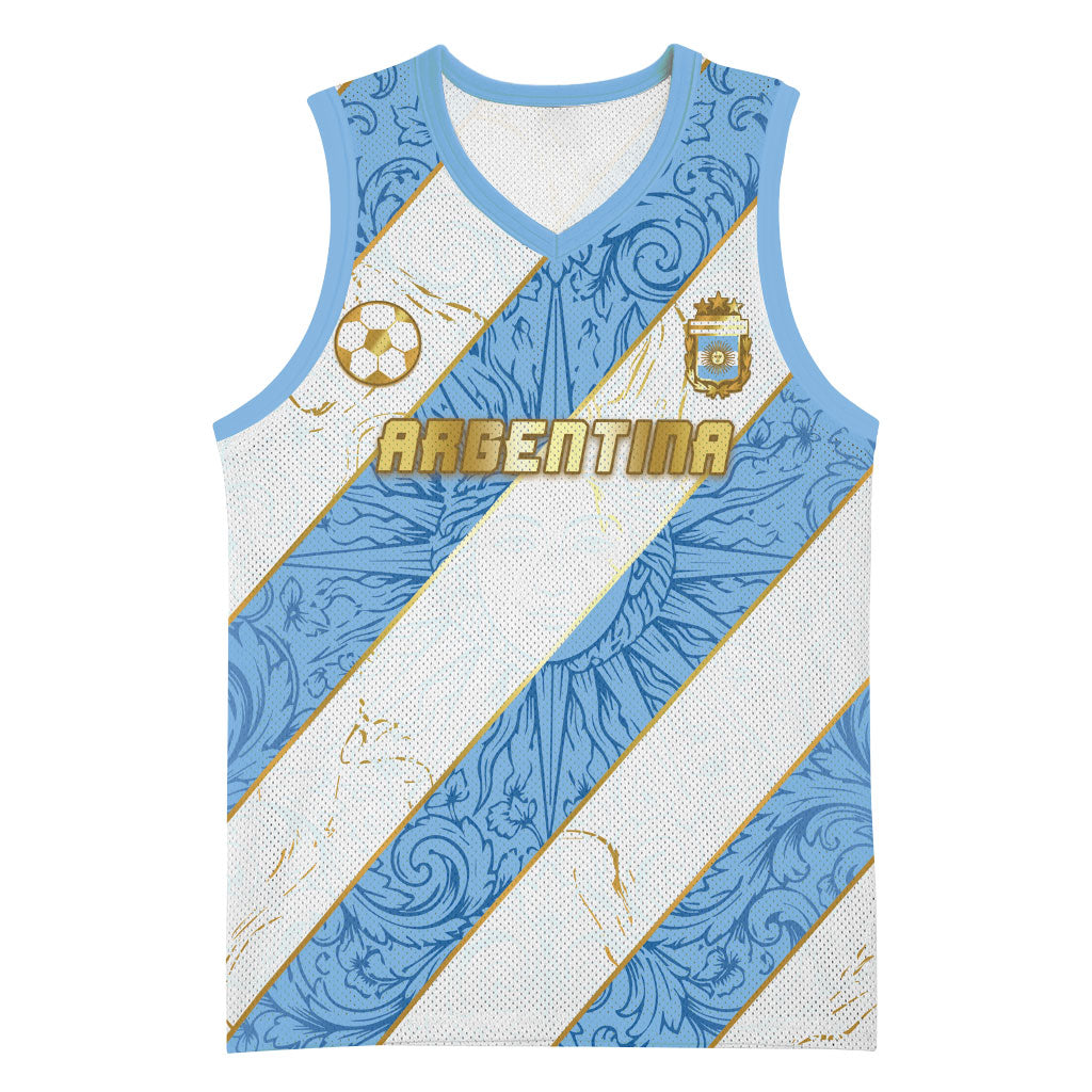 Custom Argentina Football Basketball Jersey Sun Of May Baroque Filigree Gold Striped Patterns