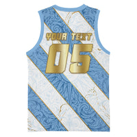 Custom Argentina Football Basketball Jersey Sun Of May Baroque Filigree Gold Striped Patterns