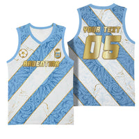 Custom Argentina Football Basketball Jersey Sun Of May Baroque Filigree Gold Striped Patterns