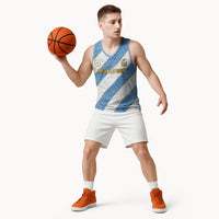 Custom Argentina Football Basketball Jersey Sun Of May Baroque Filigree Gold Striped Patterns