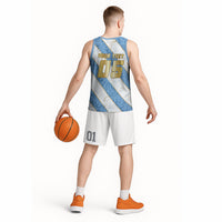 Custom Argentina Football Basketball Jersey Sun Of May Baroque Filigree Gold Striped Patterns