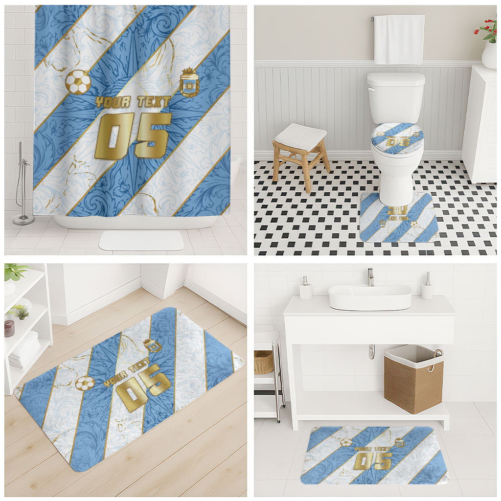 Custom Argentina Football Bathroom Set Sun Of May Baroque Filigree Gold Striped Patterns