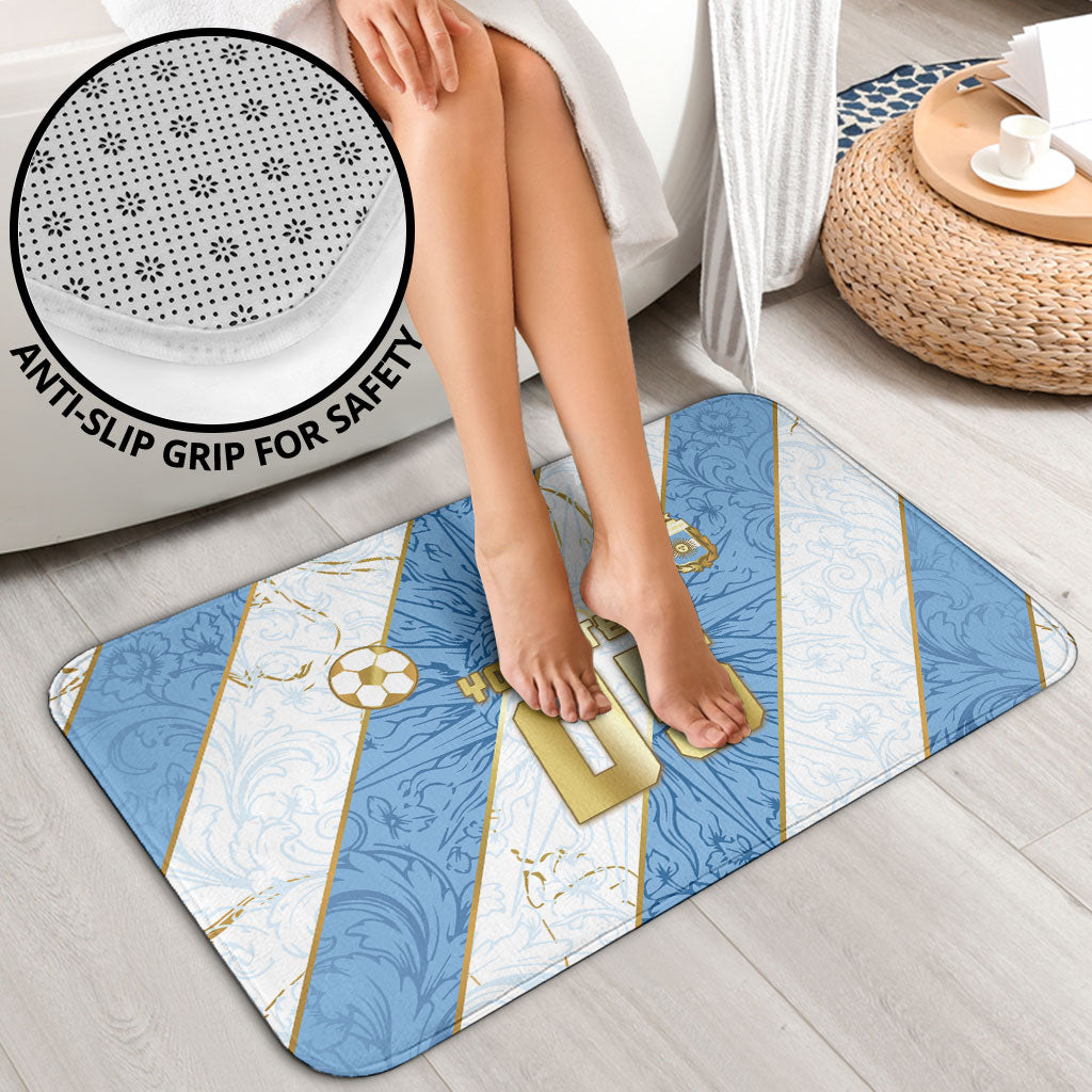 Custom Argentina Football Bathroom Set Sun Of May Baroque Filigree Gold Striped Patterns