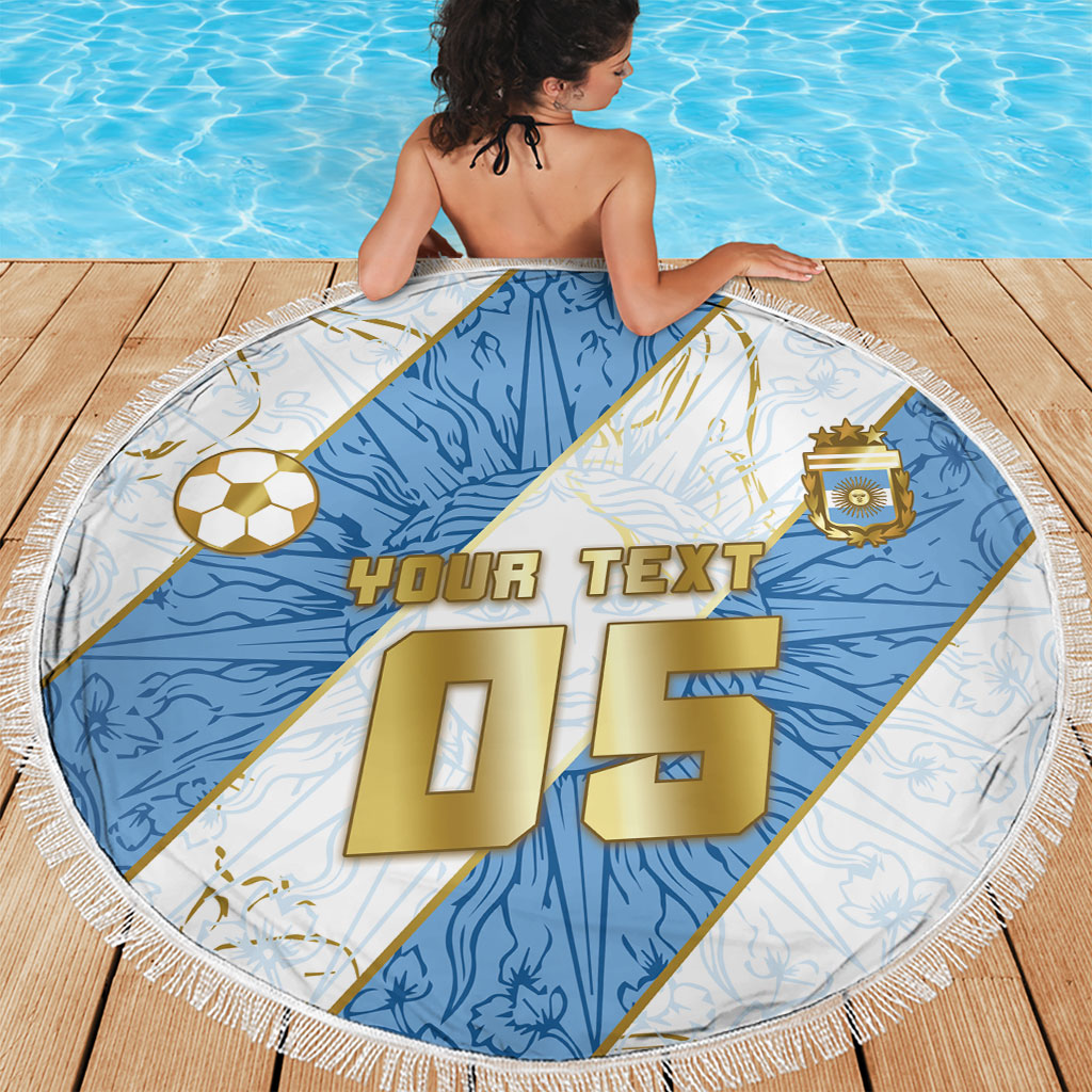 Custom Argentina Football Beach Blanket Sun Of May Baroque Filigree Gold Striped Patterns