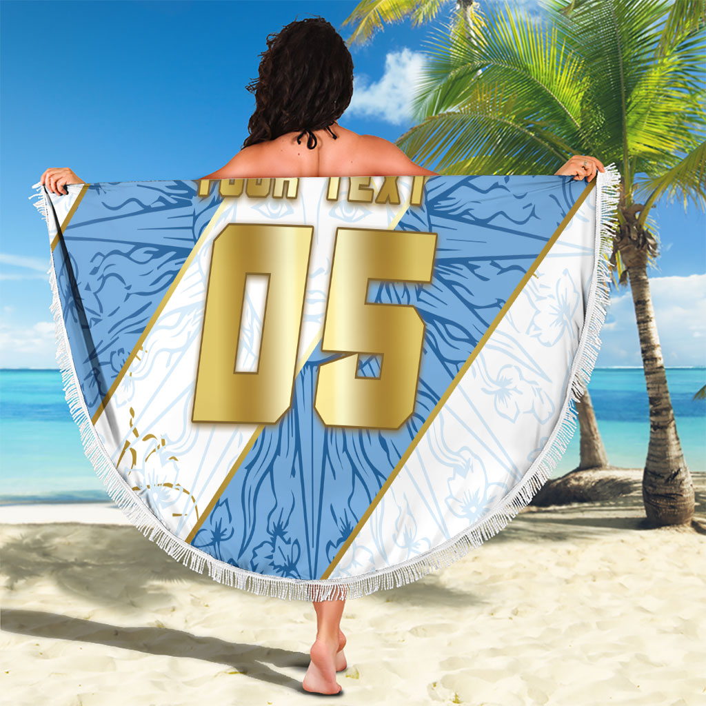 Custom Argentina Football Beach Blanket Sun Of May Baroque Filigree Gold Striped Patterns