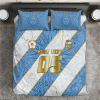 Custom Argentina Football Bedding Set Sun Of May Baroque Filigree Gold Striped Patterns