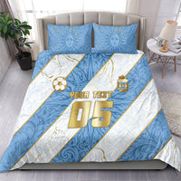 Custom Argentina Football Bedding Set Sun Of May Baroque Filigree Gold Striped Patterns