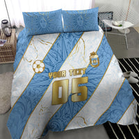 Custom Argentina Football Bedding Set Sun Of May Baroque Filigree Gold Striped Patterns