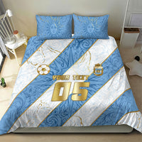 Custom Argentina Football Bedding Set Sun Of May Baroque Filigree Gold Striped Patterns