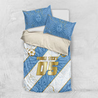 Custom Argentina Football Bedding Set Sun Of May Baroque Filigree Gold Striped Patterns