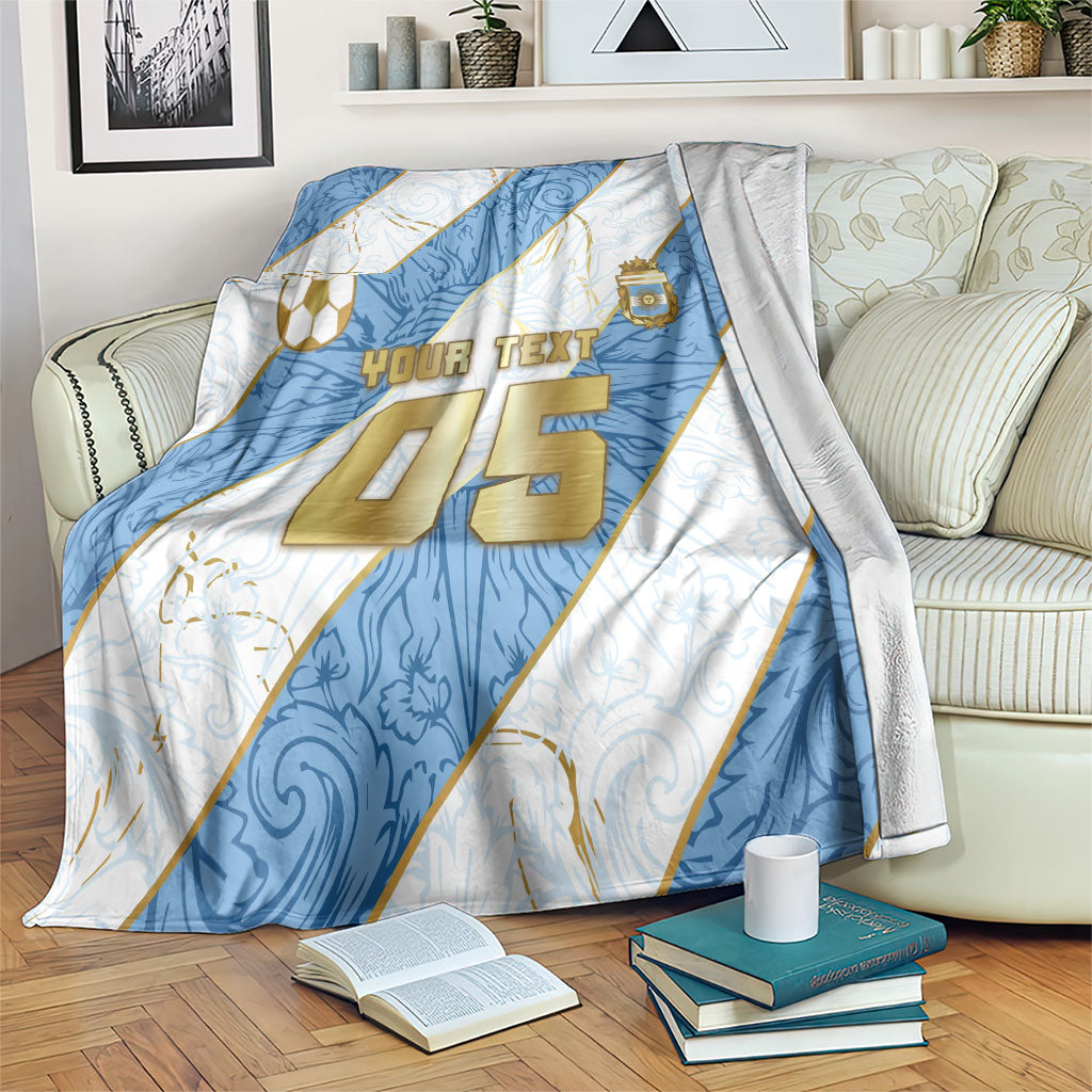 Custom Argentina Football Blanket Sun Of May Baroque Filigree Gold Striped Patterns