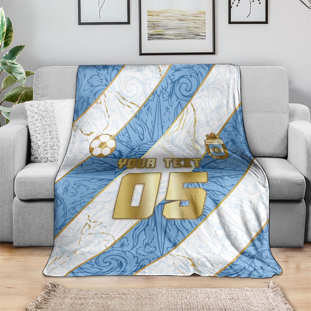 Custom Argentina Football Blanket Sun Of May Baroque Filigree Gold Striped Patterns
