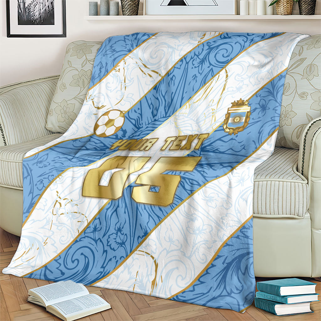 Custom Argentina Football Blanket Sun Of May Baroque Filigree Gold Striped Patterns