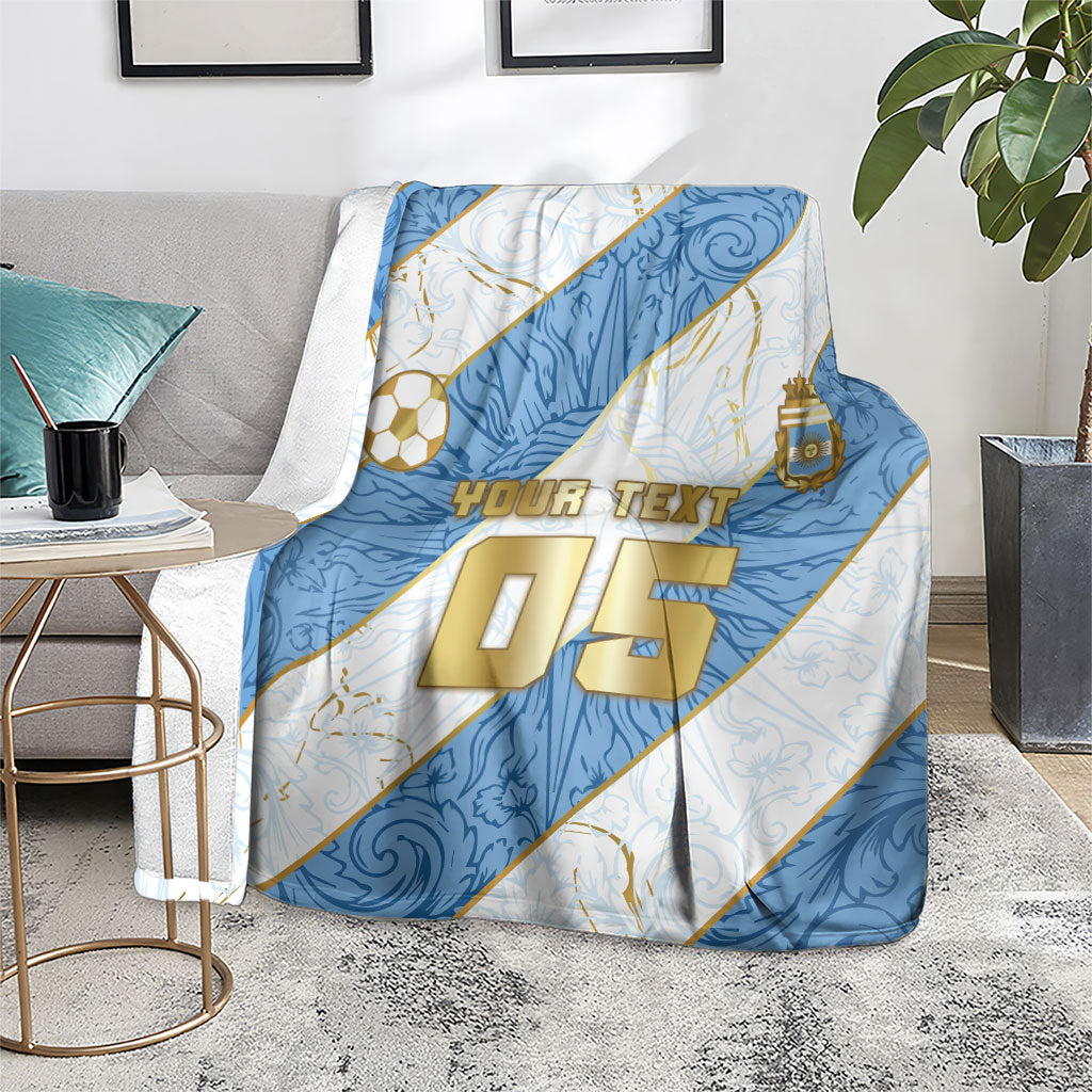Custom Argentina Football Blanket Sun Of May Baroque Filigree Gold Striped Patterns