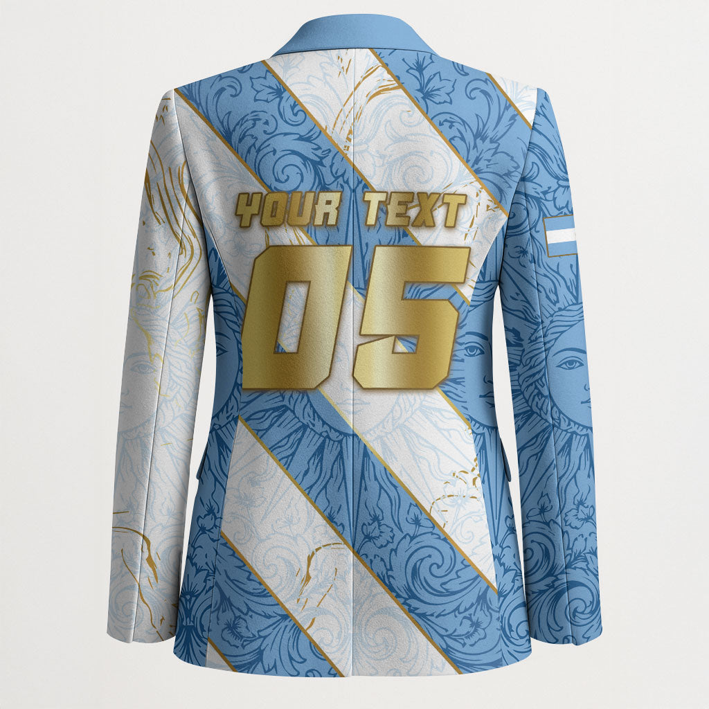 Custom Argentina Football Blazer Sun Of May Baroque Filigree Gold Striped Patterns