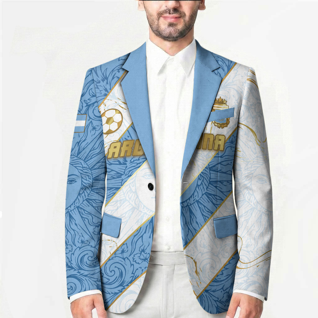 Custom Argentina Football Blazer Sun Of May Baroque Filigree Gold Striped Patterns