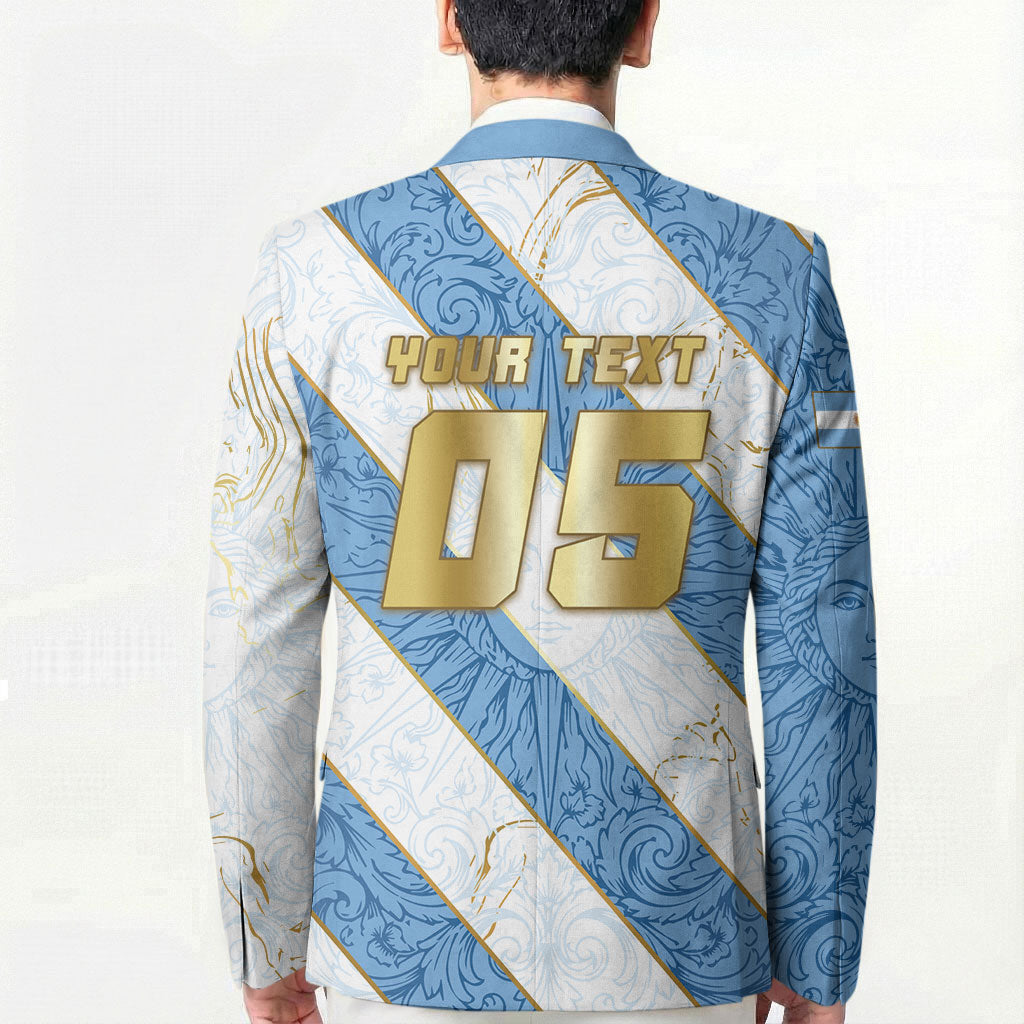 Custom Argentina Football Blazer Sun Of May Baroque Filigree Gold Striped Patterns