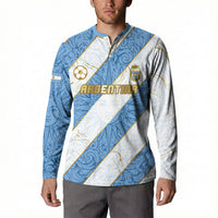 Custom Argentina Football Button Sweatshirt Sun Of May Baroque Filigree Gold Striped Patterns