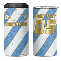 Custom Argentina Football 4 in 1 Can Cooler Tumbler Sun Of May Baroque Filigree Gold Striped Patterns