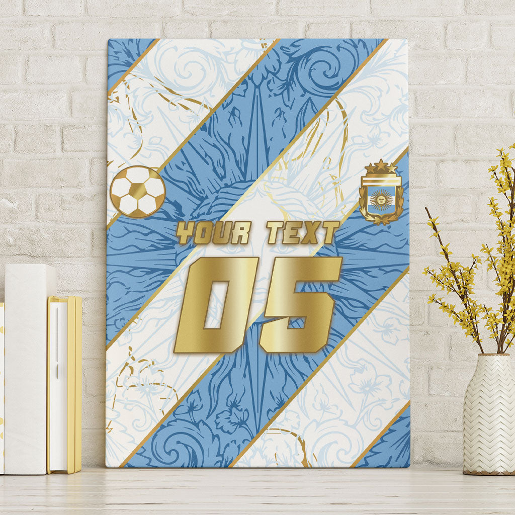 Custom Argentina Football Canvas Wall Art Sun Of May Baroque Filigree Gold Striped Patterns
