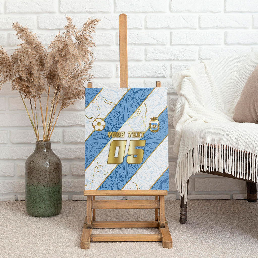 Custom Argentina Football Canvas Wall Art Sun Of May Baroque Filigree Gold Striped Patterns
