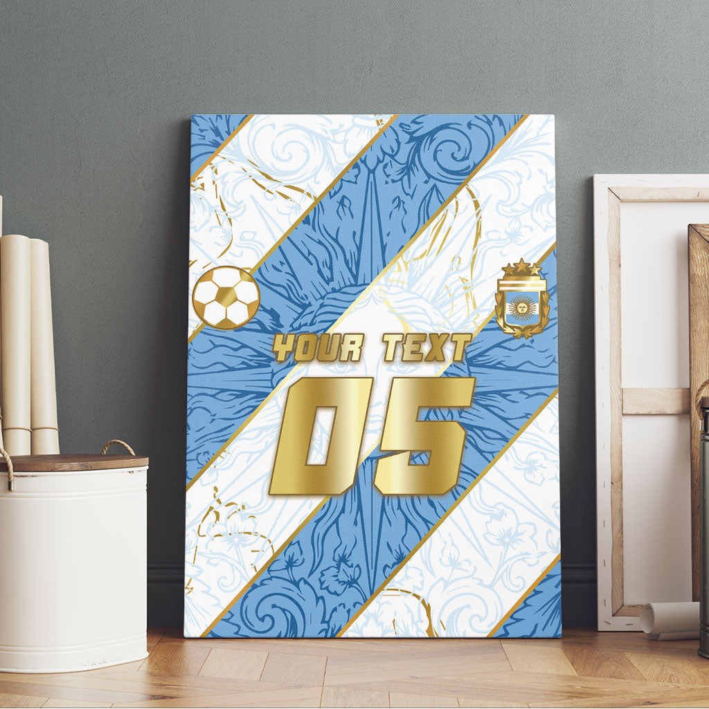 Custom Argentina Football Canvas Wall Art Sun Of May Baroque Filigree Gold Striped Patterns