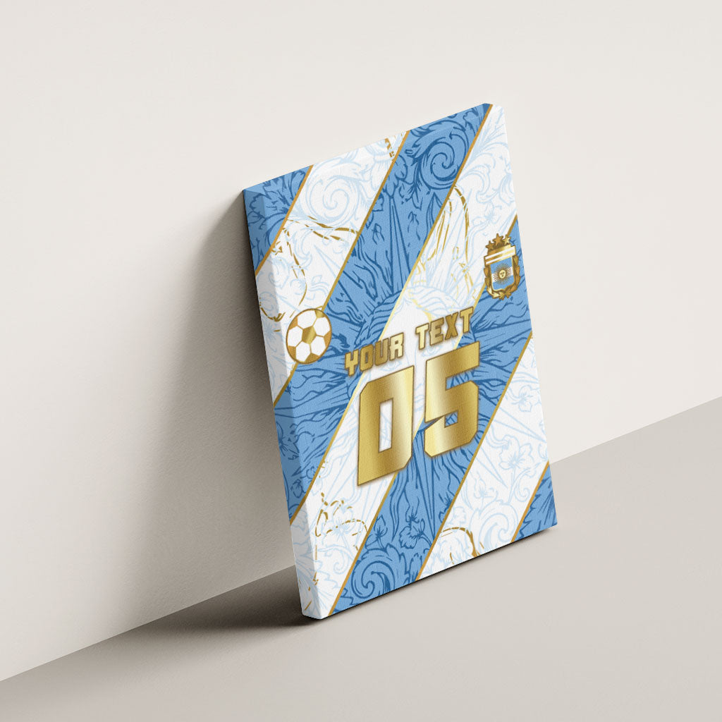 Custom Argentina Football Canvas Wall Art Sun Of May Baroque Filigree Gold Striped Patterns