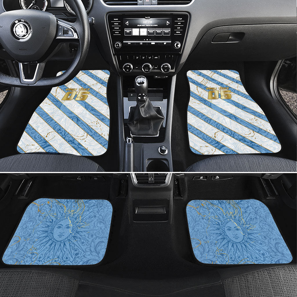 Custom Argentina Football Car Mats Sun Of May Baroque Filigree Gold Striped Patterns