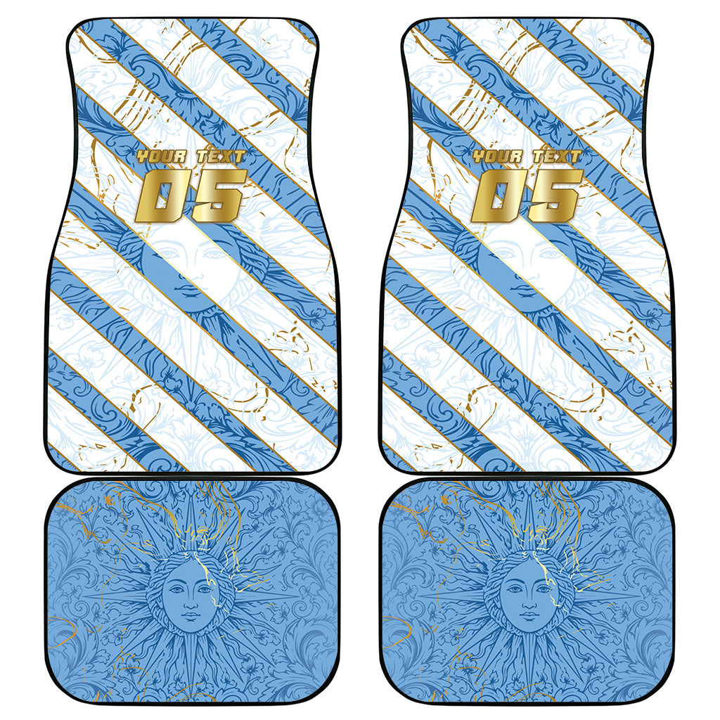 Custom Argentina Football Car Mats Sun Of May Baroque Filigree Gold Striped Patterns