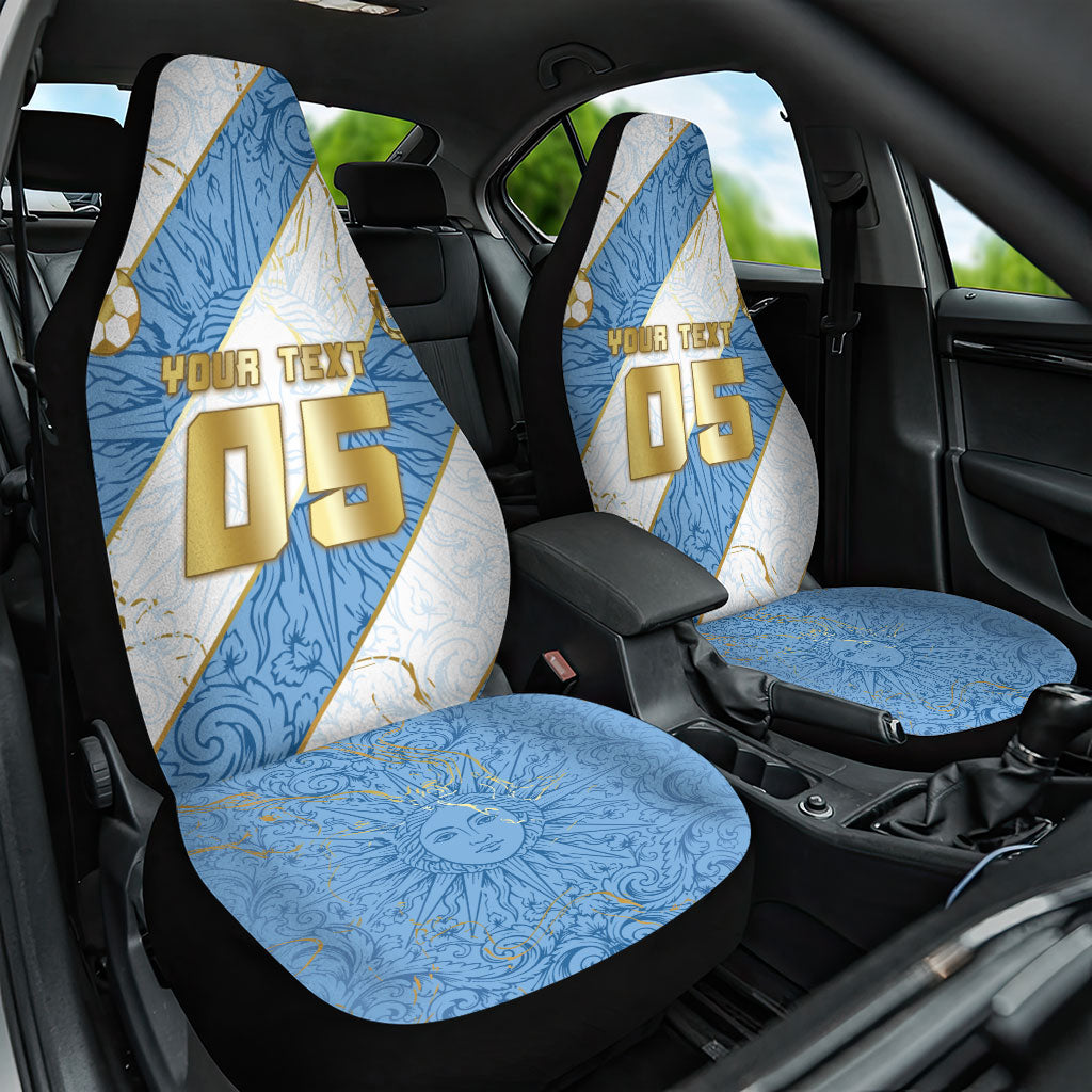 Custom Argentina Football Car Seat Cover Sun Of May Baroque Filigree Gold Striped Patterns