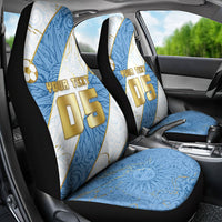 Custom Argentina Football Car Seat Cover Sun Of May Baroque Filigree Gold Striped Patterns