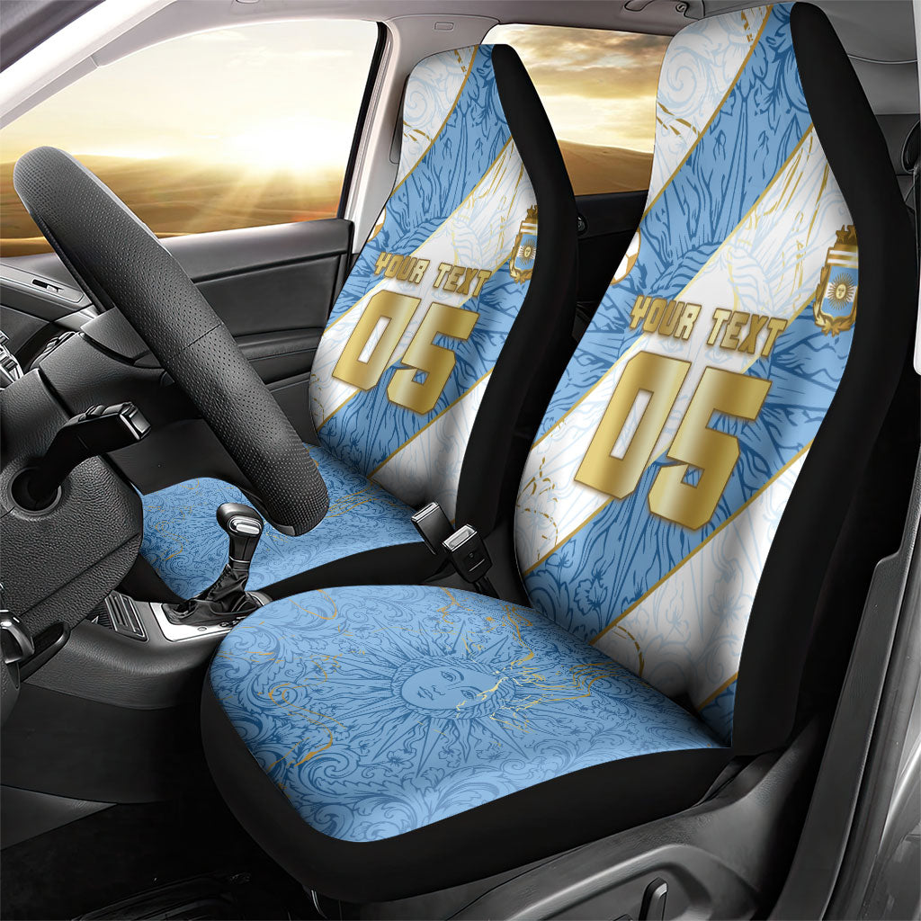 Custom Argentina Football Car Seat Cover Sun Of May Baroque Filigree Gold Striped Patterns