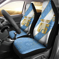Custom Argentina Football Car Seat Cover Sun Of May Baroque Filigree Gold Striped Patterns