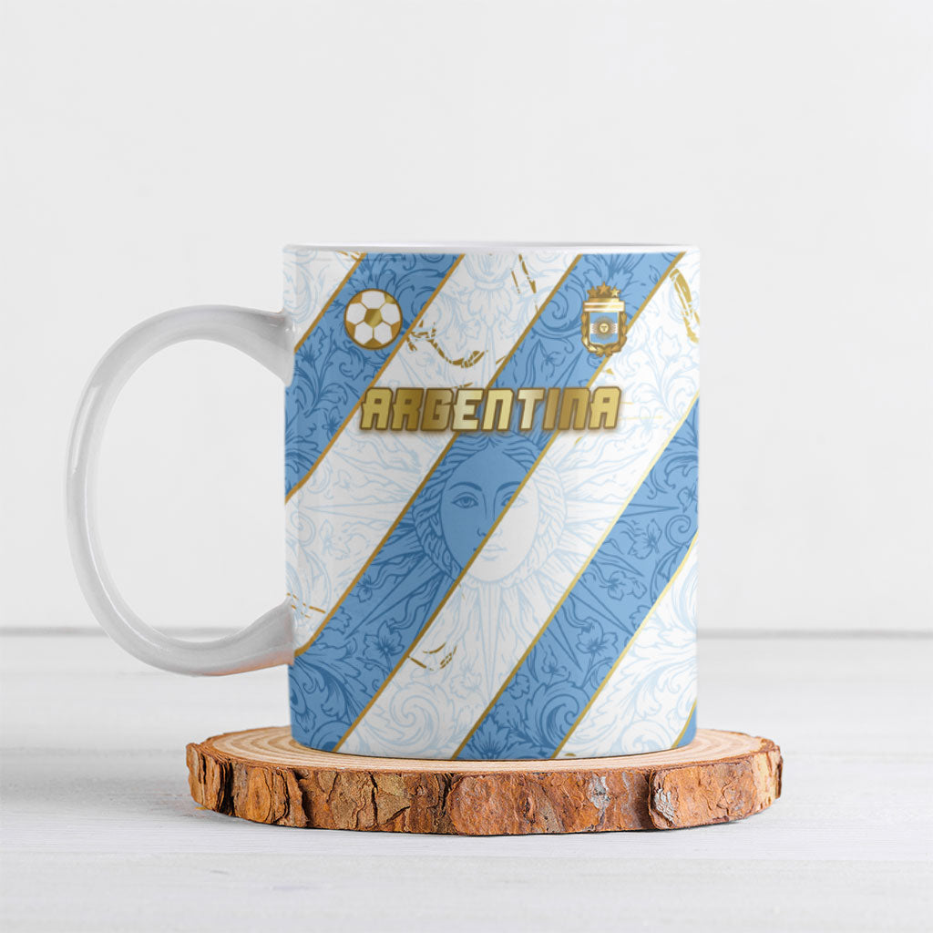 Custom Argentina Football Ceramic Mug Sun Of May Baroque Filigree Gold Striped Patterns