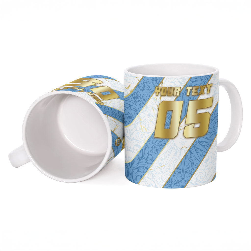 Custom Argentina Football Ceramic Mug Sun Of May Baroque Filigree Gold Striped Patterns