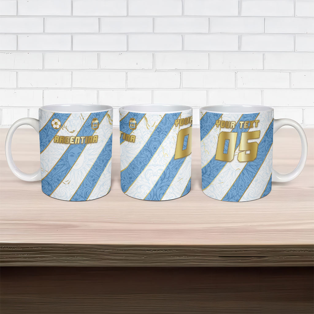 Custom Argentina Football Ceramic Mug Sun Of May Baroque Filigree Gold Striped Patterns