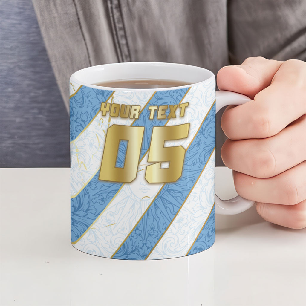 Custom Argentina Football Ceramic Mug Sun Of May Baroque Filigree Gold Striped Patterns