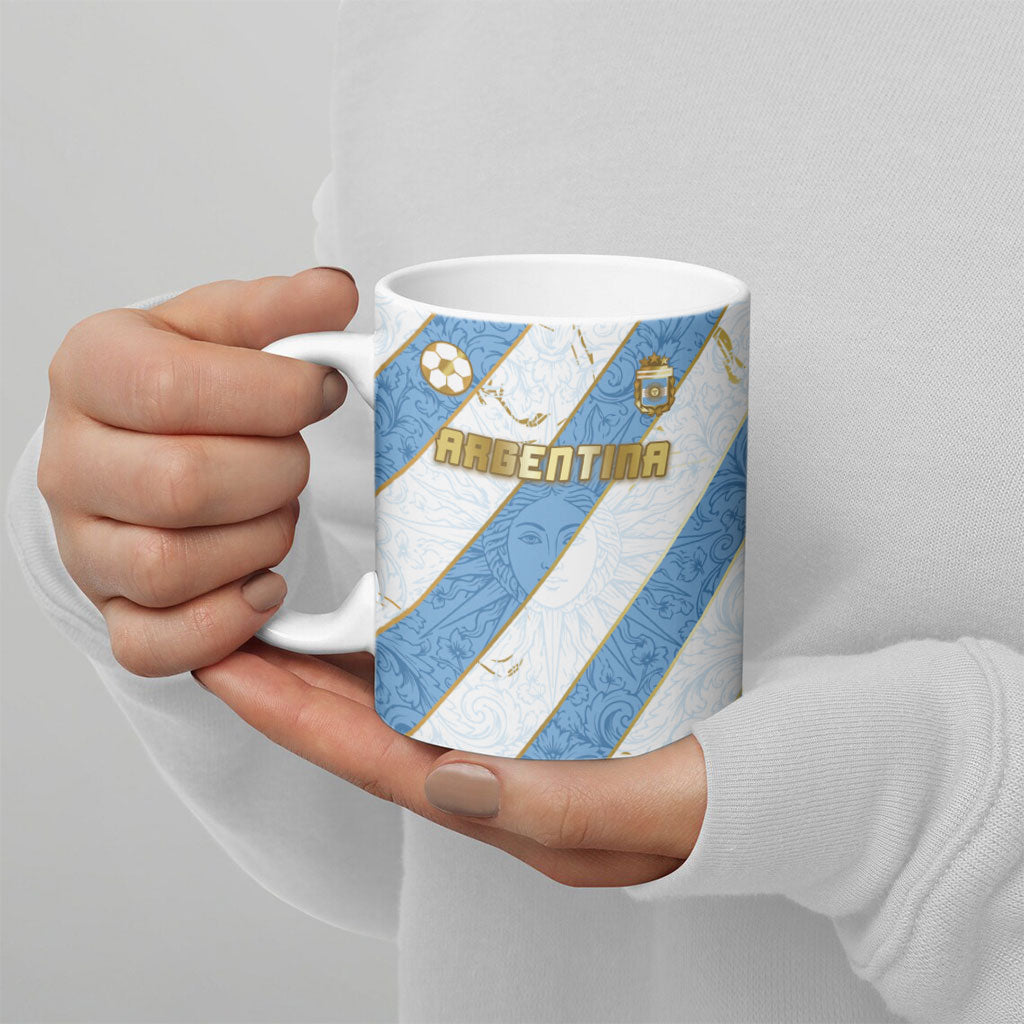 Custom Argentina Football Ceramic Mug Sun Of May Baroque Filigree Gold Striped Patterns