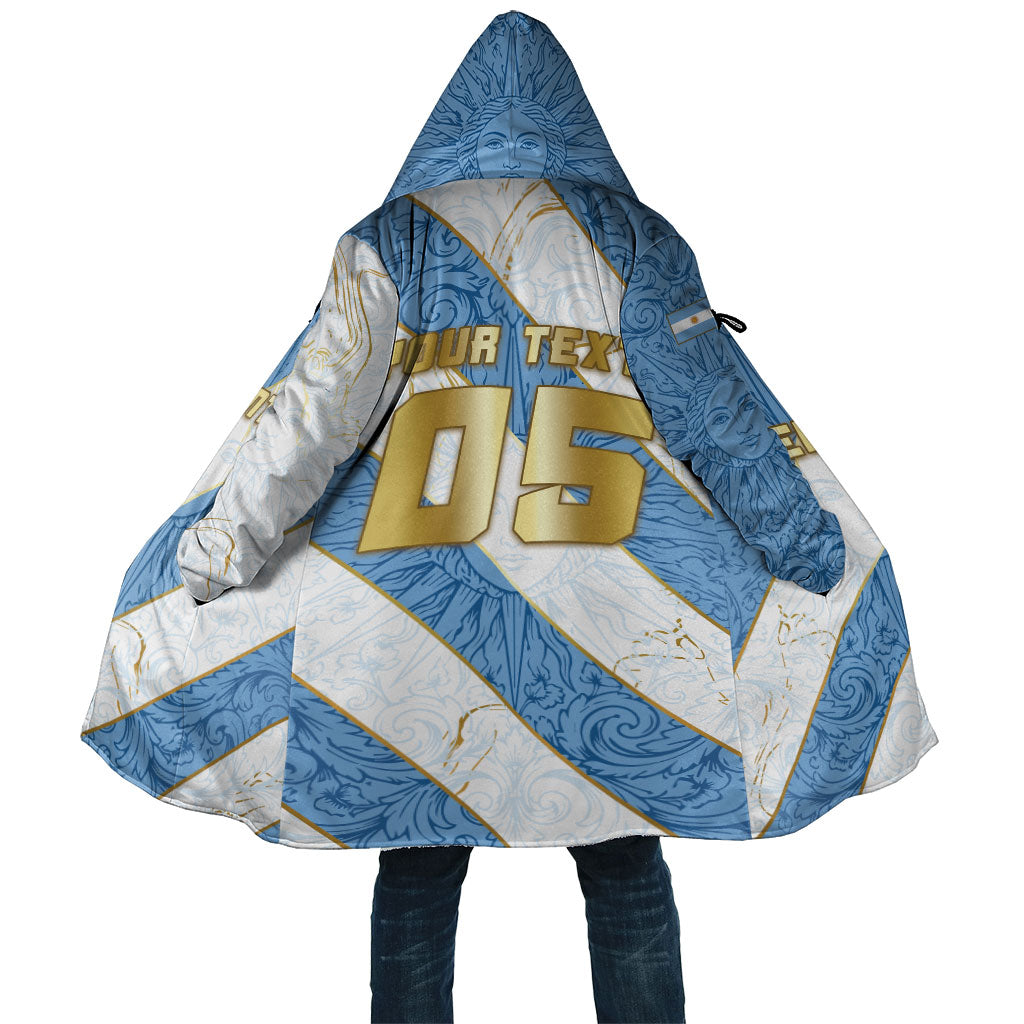 Custom Argentina Football Cloak Sun Of May Baroque Filigree Gold Striped Patterns