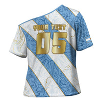 Custom Argentina Football Cross Shoulder Shirt Sun Of May Baroque Filigree Gold Striped Patterns