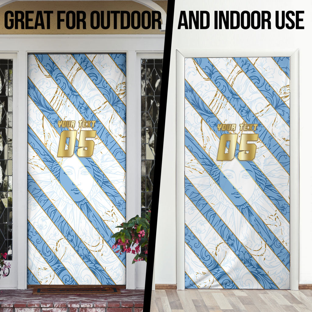 Custom Argentina Football Door Cover Sun Of May Baroque Filigree Gold Striped Patterns