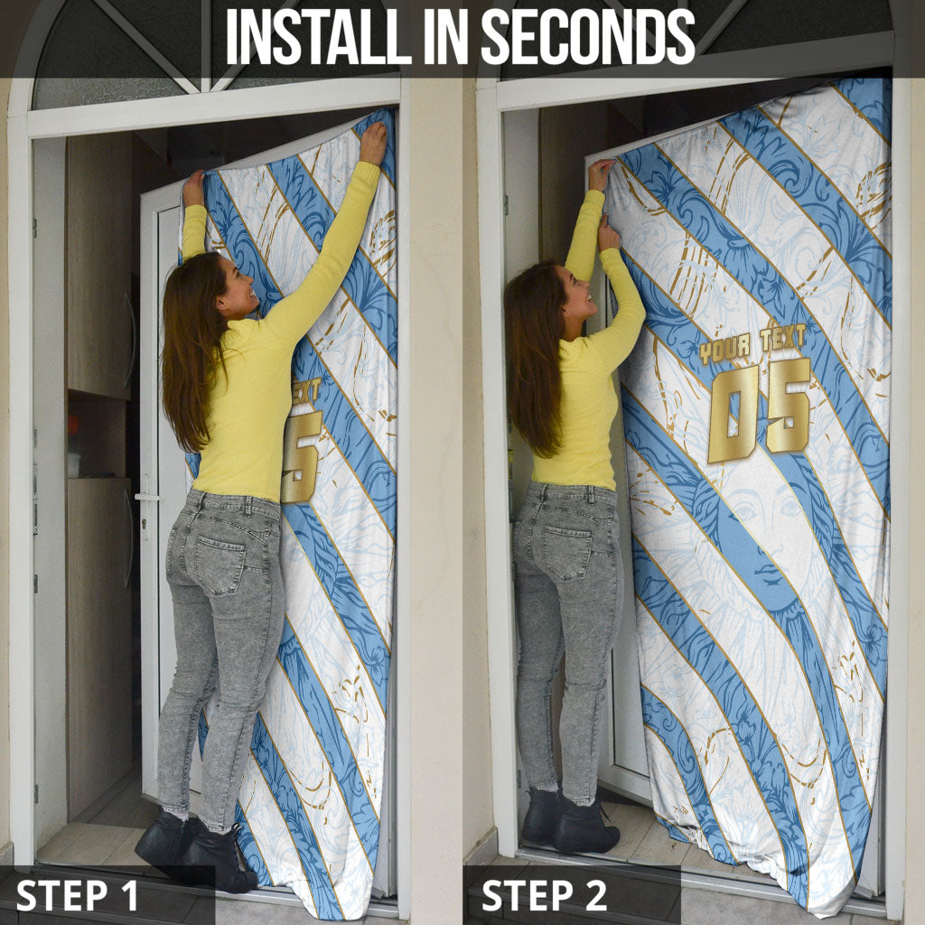 Custom Argentina Football Door Cover Sun Of May Baroque Filigree Gold Striped Patterns