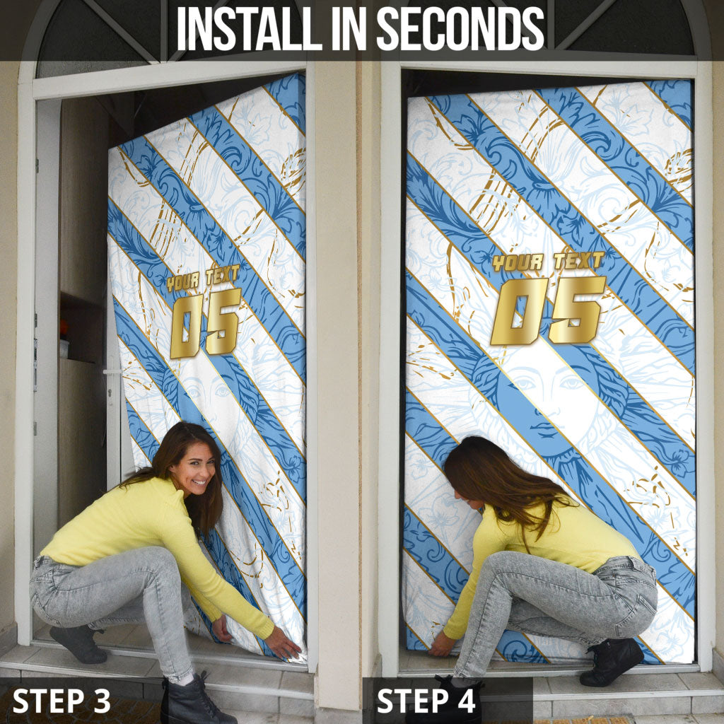 Custom Argentina Football Door Cover Sun Of May Baroque Filigree Gold Striped Patterns