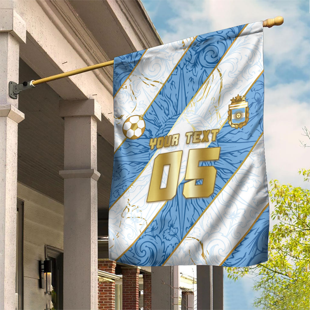 Custom Argentina Football Garden Flag Sun Of May Baroque Filigree Gold Striped Patterns